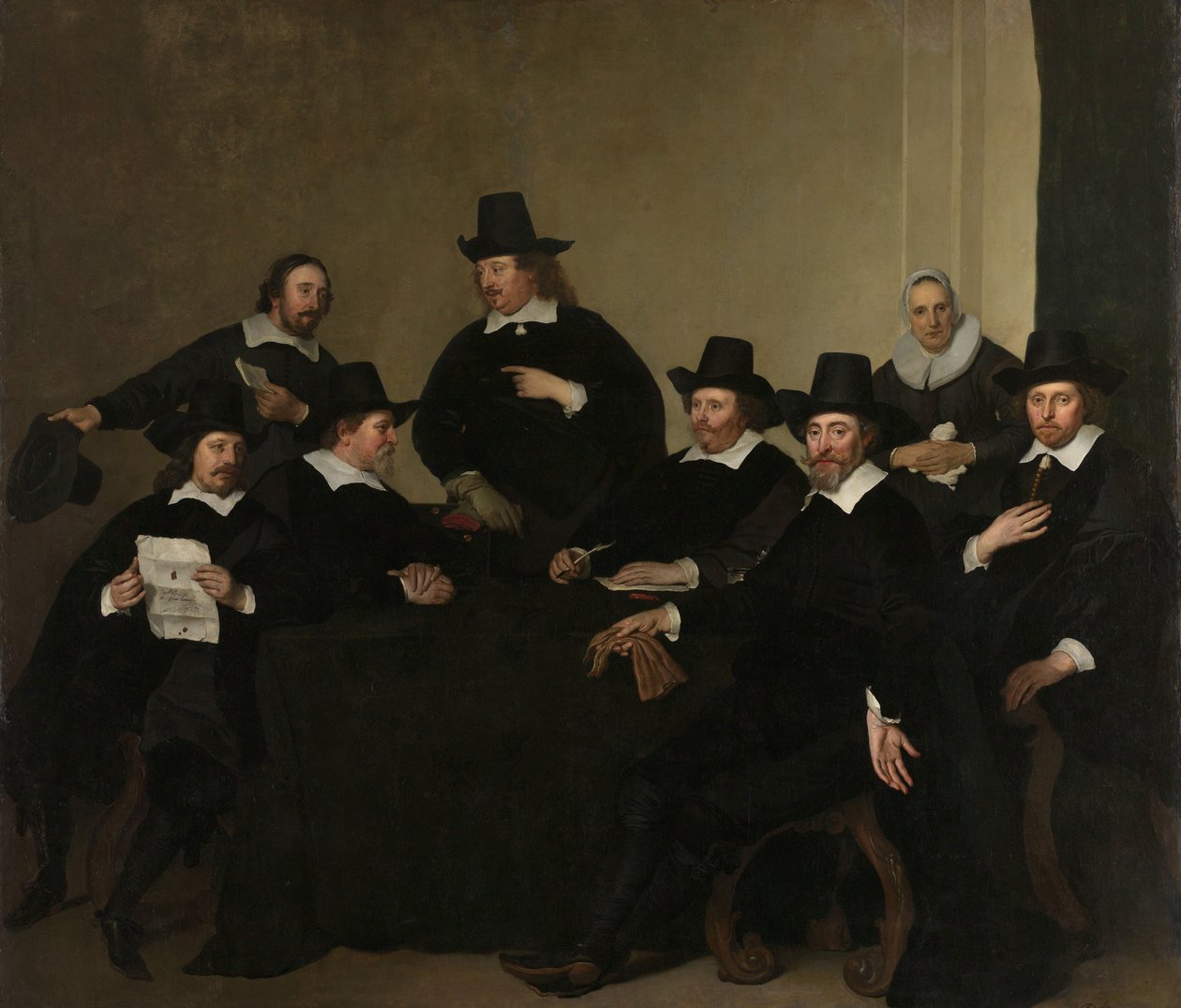 Regenten van het Nieuwe Zijds Instituut voor de Buitenzorg van de Armen, Amsterdam, ca. 1650 door Jacob Adriaensz. Backer