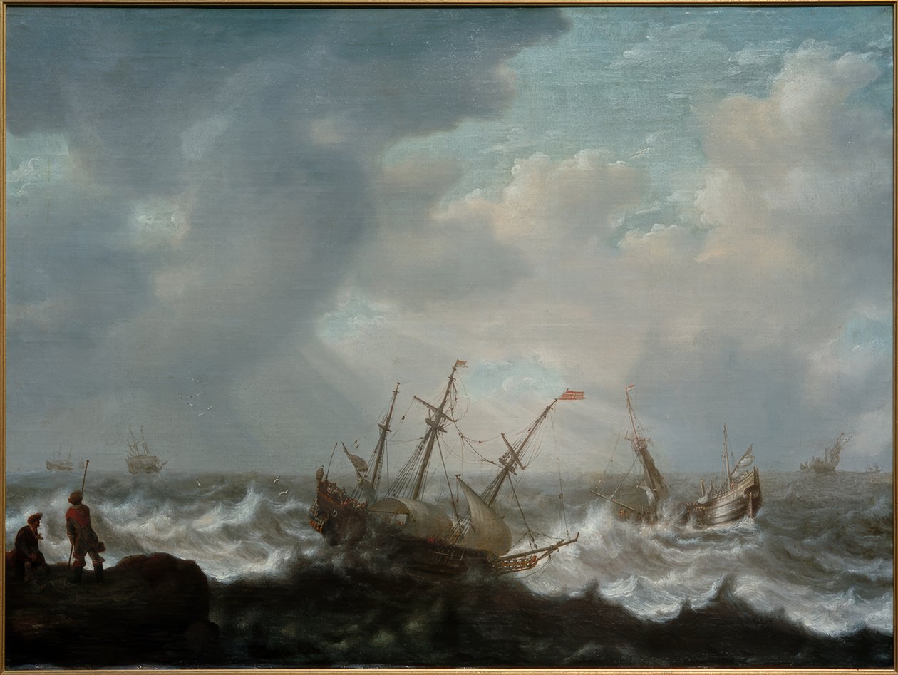 Driemaster en Andere Schepen op Stormachtige Zee door Jacob Adriaensz Bellevois