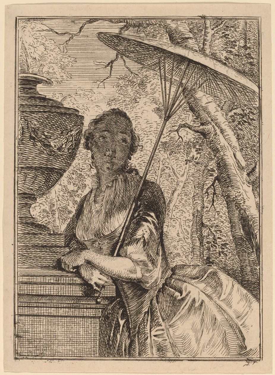 Jonge vrouw met een parasol door Jacob Buys