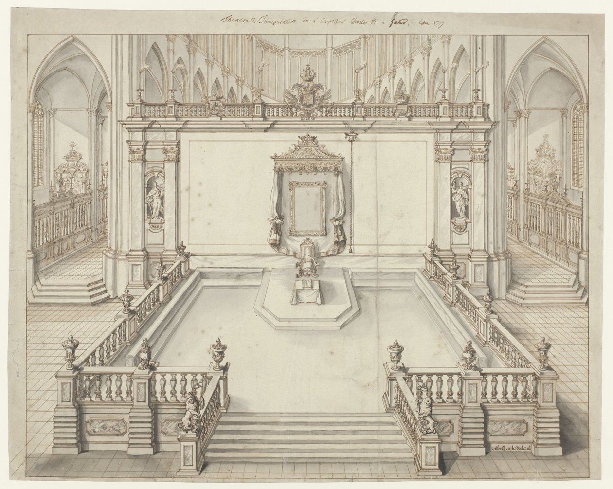 Troonzaal in de St.-Bavokerk te Gent voor de inhuldiging van Karel VI, Duits keizer, in 1717 door Jacob Colin