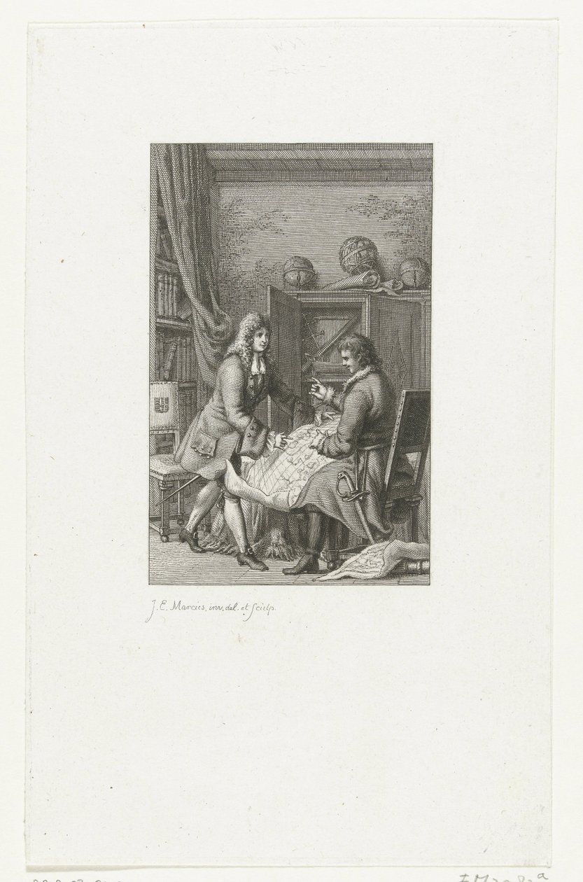 Tsaar Peter de Grote en burgemeester Nicolaes Witsen bestuderen een kaart, 1814 door Jacob Ernst Marcus