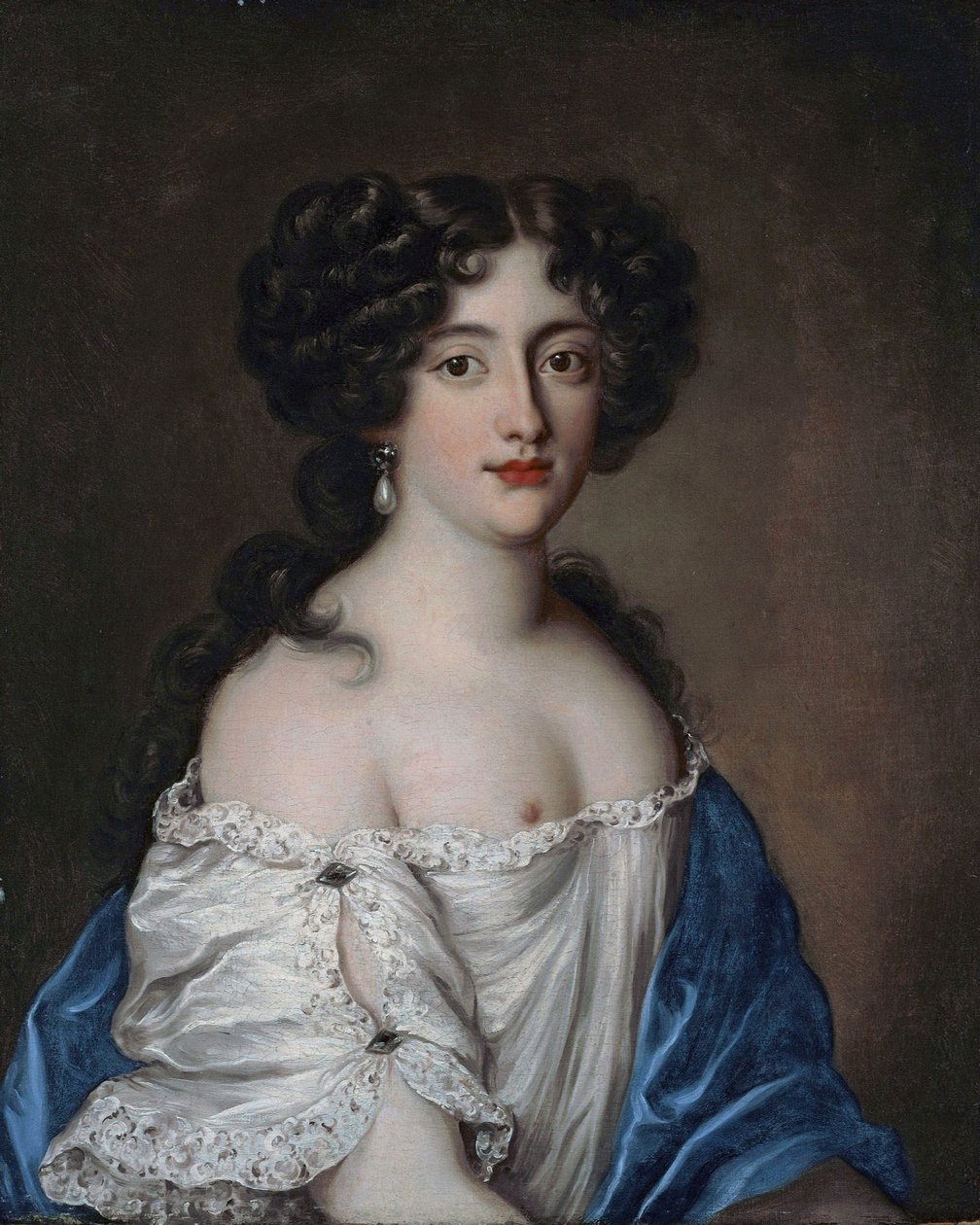 Frans: Portrait de Hortense Mancini, duchesse de Mazarin, comme Aphrodite Portret van Hortense Mancini (1646-1699), hertogin van Mazarin, als Aphrodite door Jacob Ferdinand Voet
