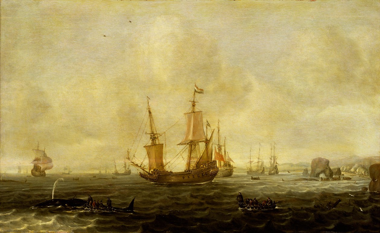 Een Nederlandse walvisvloot, midden 17e eeuw door Jacob Feyt de Vries