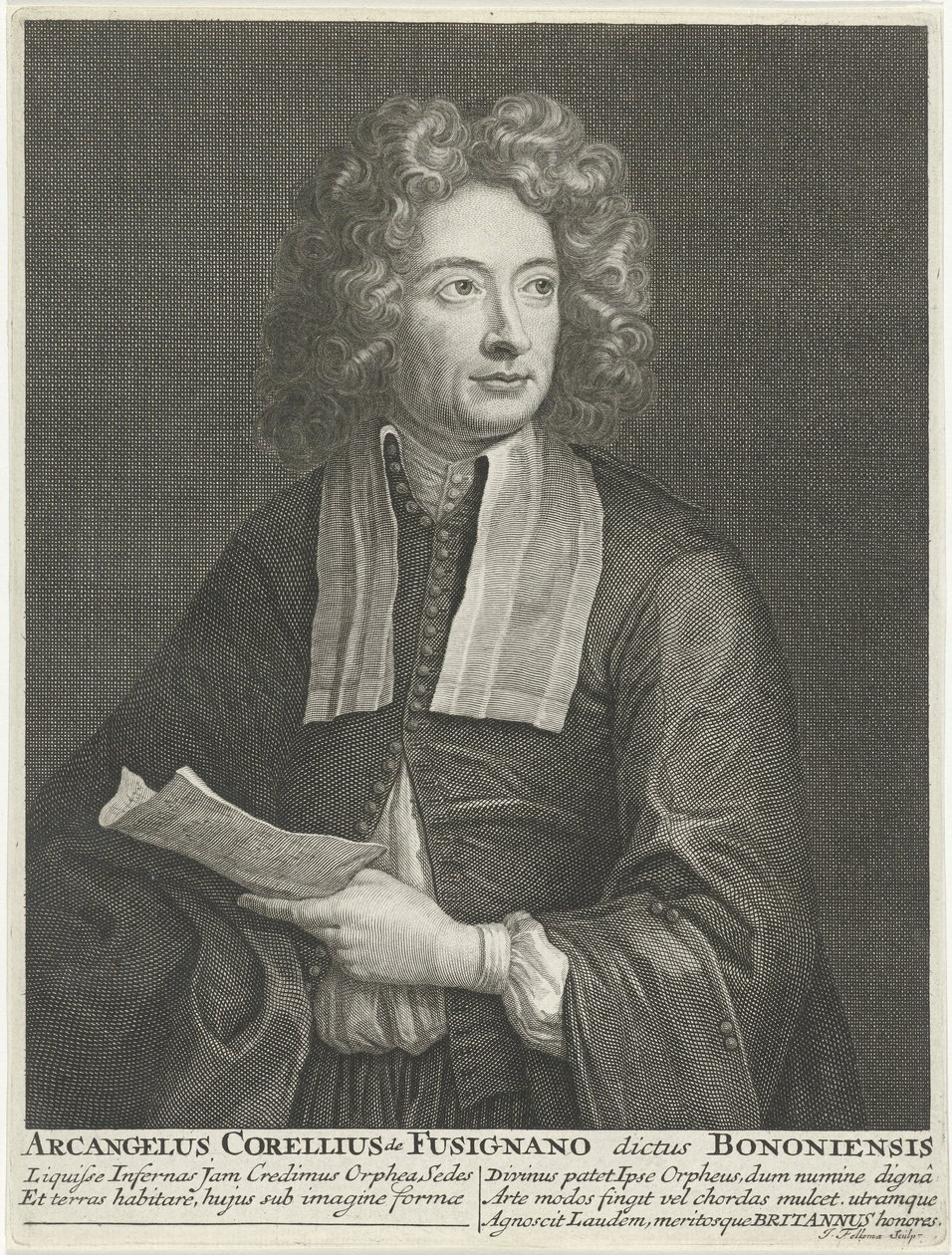 Portret van de Componist en Violist Arcangelo Corelli door Jacob Folkema