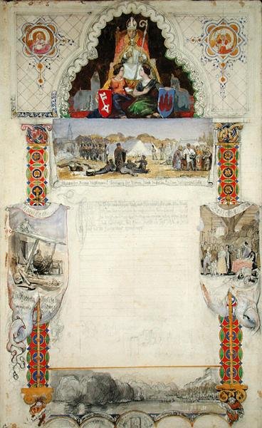 Ontwerp voor een dankdocument aan Bremen van Hamburg, 1843 door Jacob Gensler