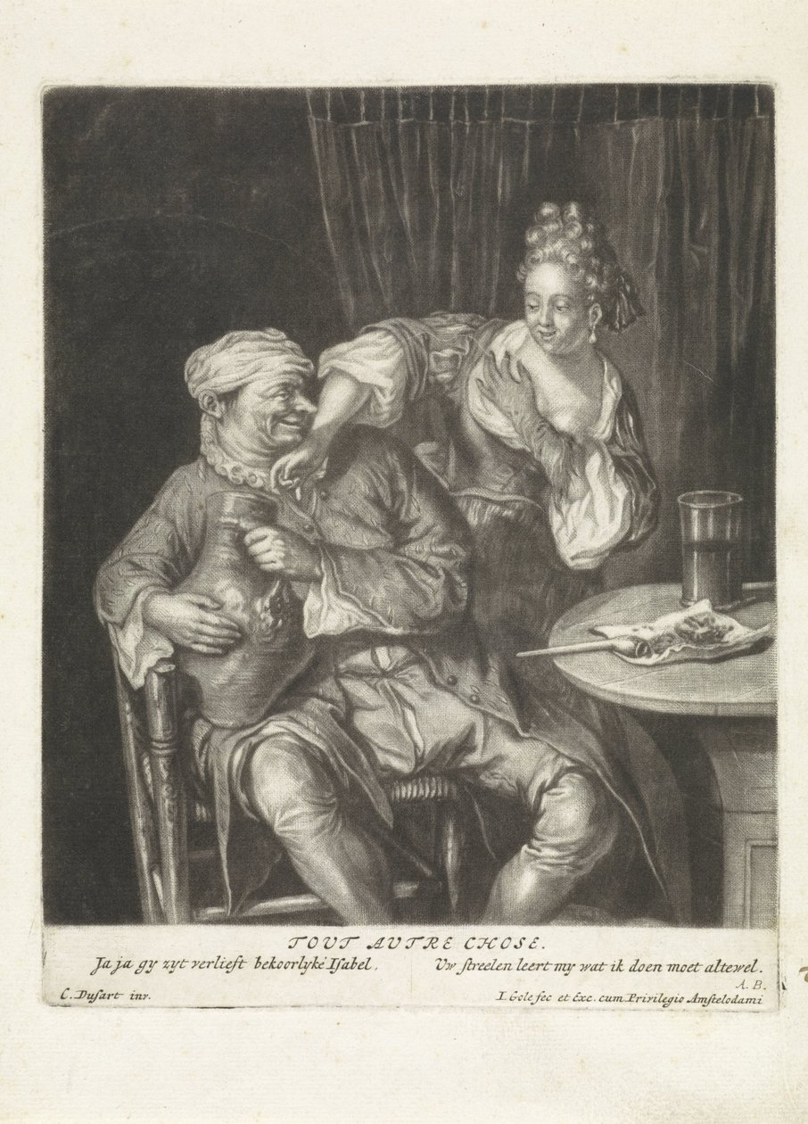 Vrouw en man met een wijnkruik door Jacob Gole