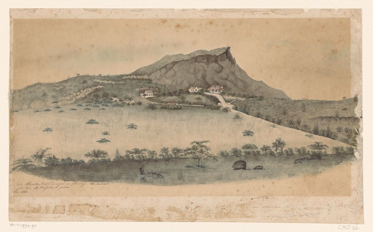Gezicht op de plantage Plantersrust op Curaçao door Jacob Hendrik van de Poll (signed by artist)