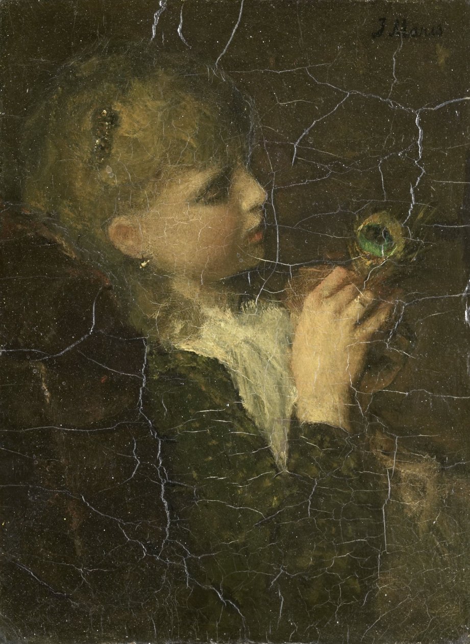 Meisje met een pauwenveer door Jacob Henricus or Hendricus Maris