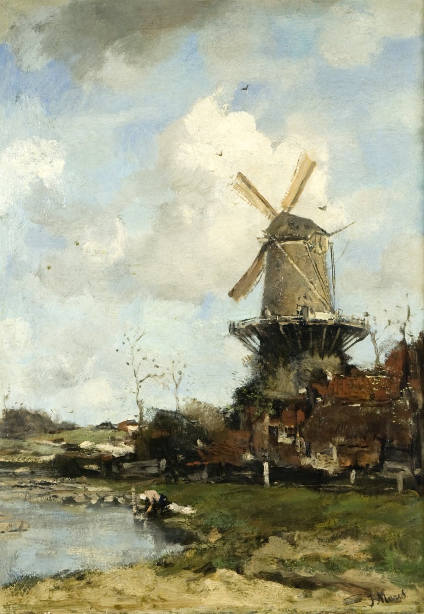 De Molen, Nederlands Landschap, c.1880 door Jacob Henricus or Hendricus Maris