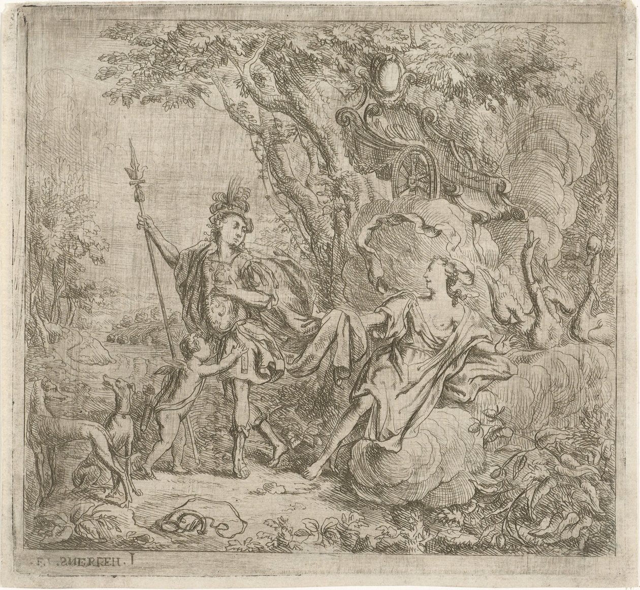 Venus tracht Adonis te weerhouden van de jacht door Jacob Herreyns (I)