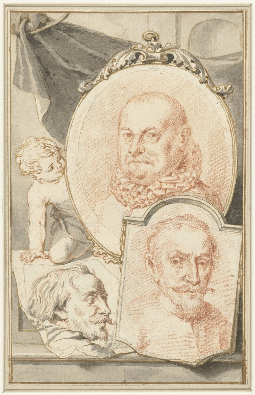 Portretten van Roelant Savery, Frans Snijders en Theodoor Rombouts door Jacob Houbraken