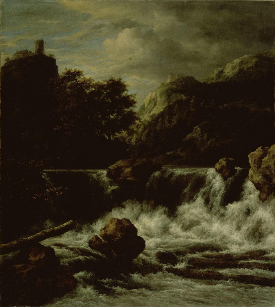 Bergachtig landschap met waterval door Jacob van Ruisdael