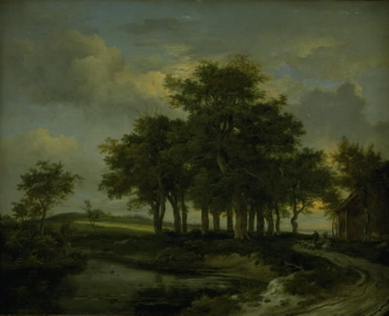 Eikenbomen bij een Weg, Avond door Jacob van Ruisdael