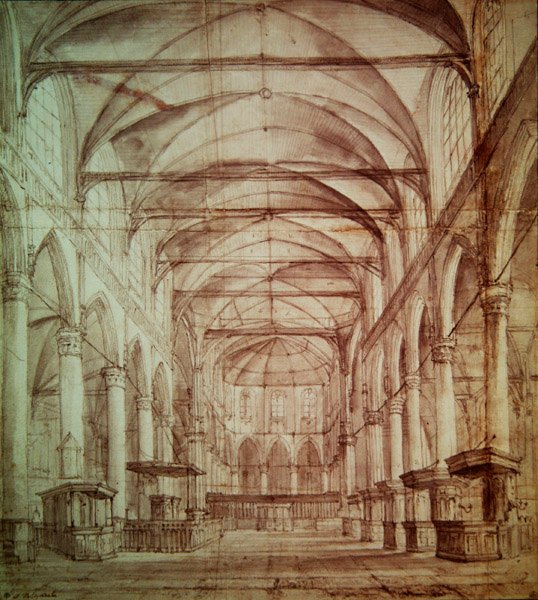 Interieur van de Oude Kerk in Amsterdam door Jacob van Ruisdael