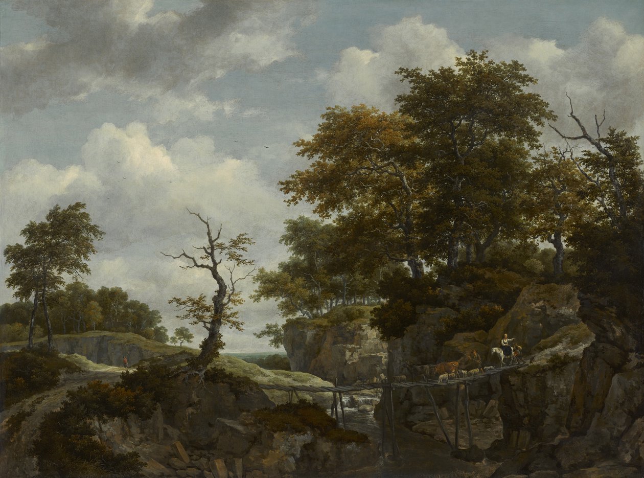Landschap met Brug, Vee en Figuren, c.1660 door Jacob van Ruisdael