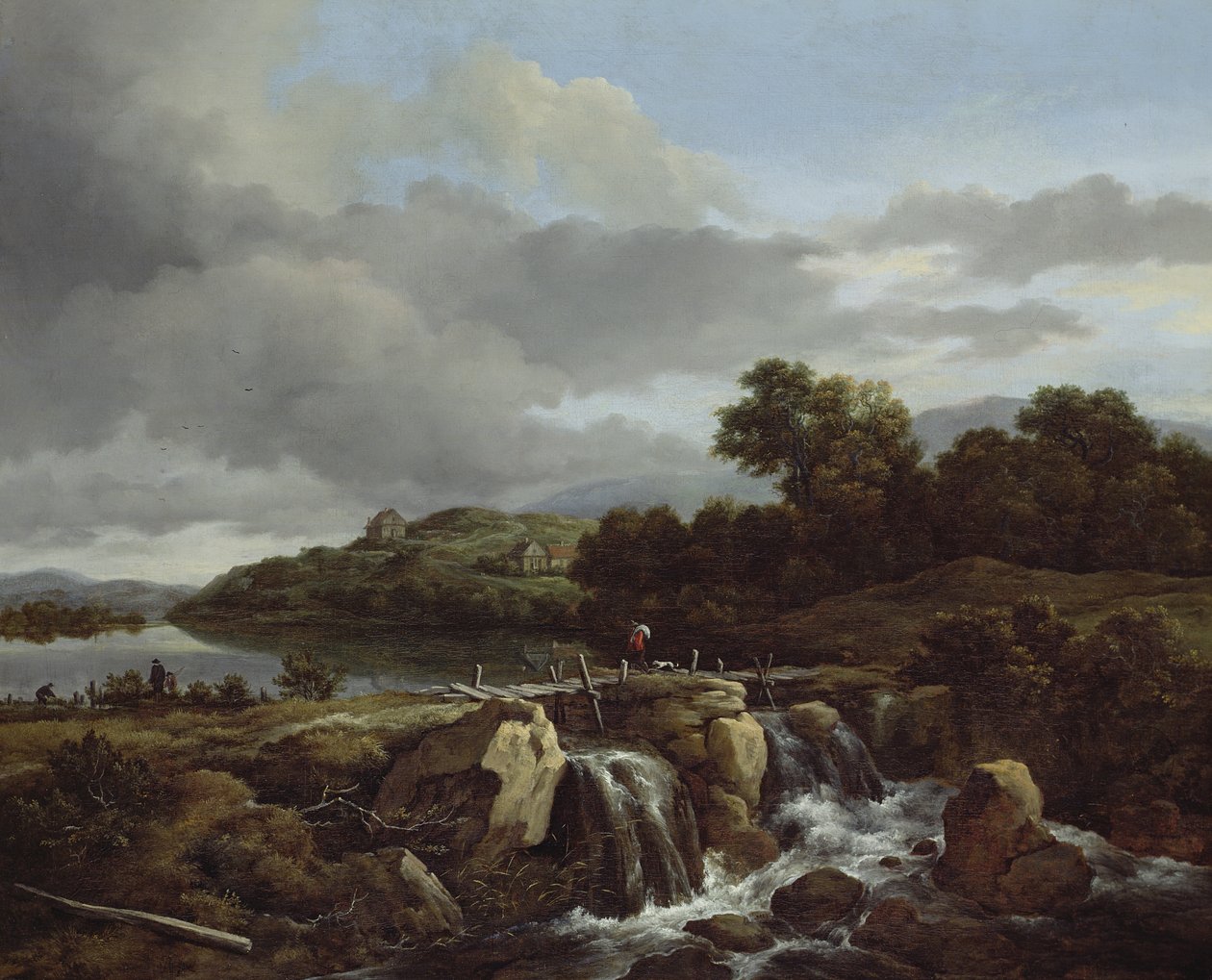 Landschap met waterval door Jacob van Ruisdael