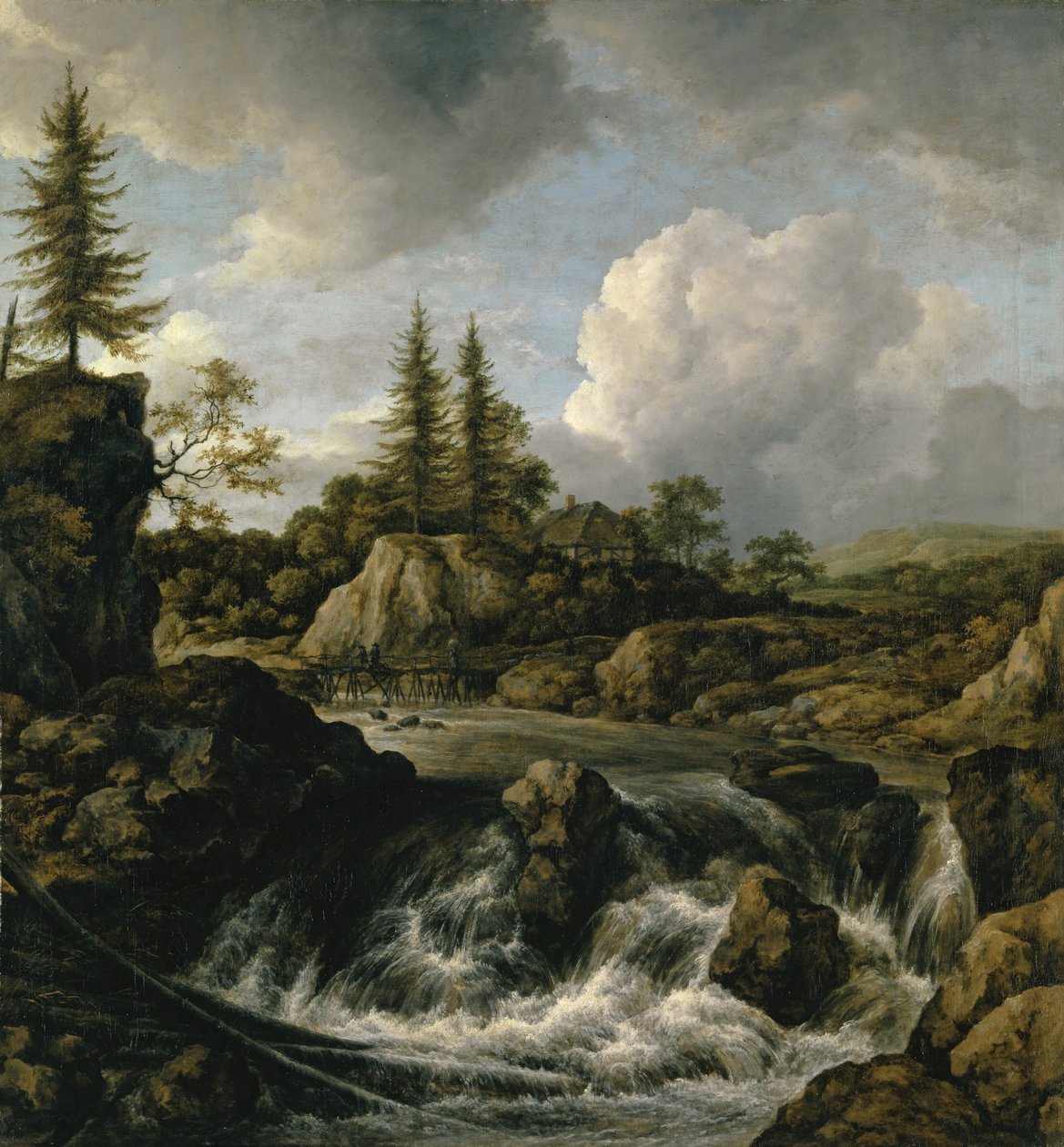 Landschap met waterval door Jacob van Ruisdael