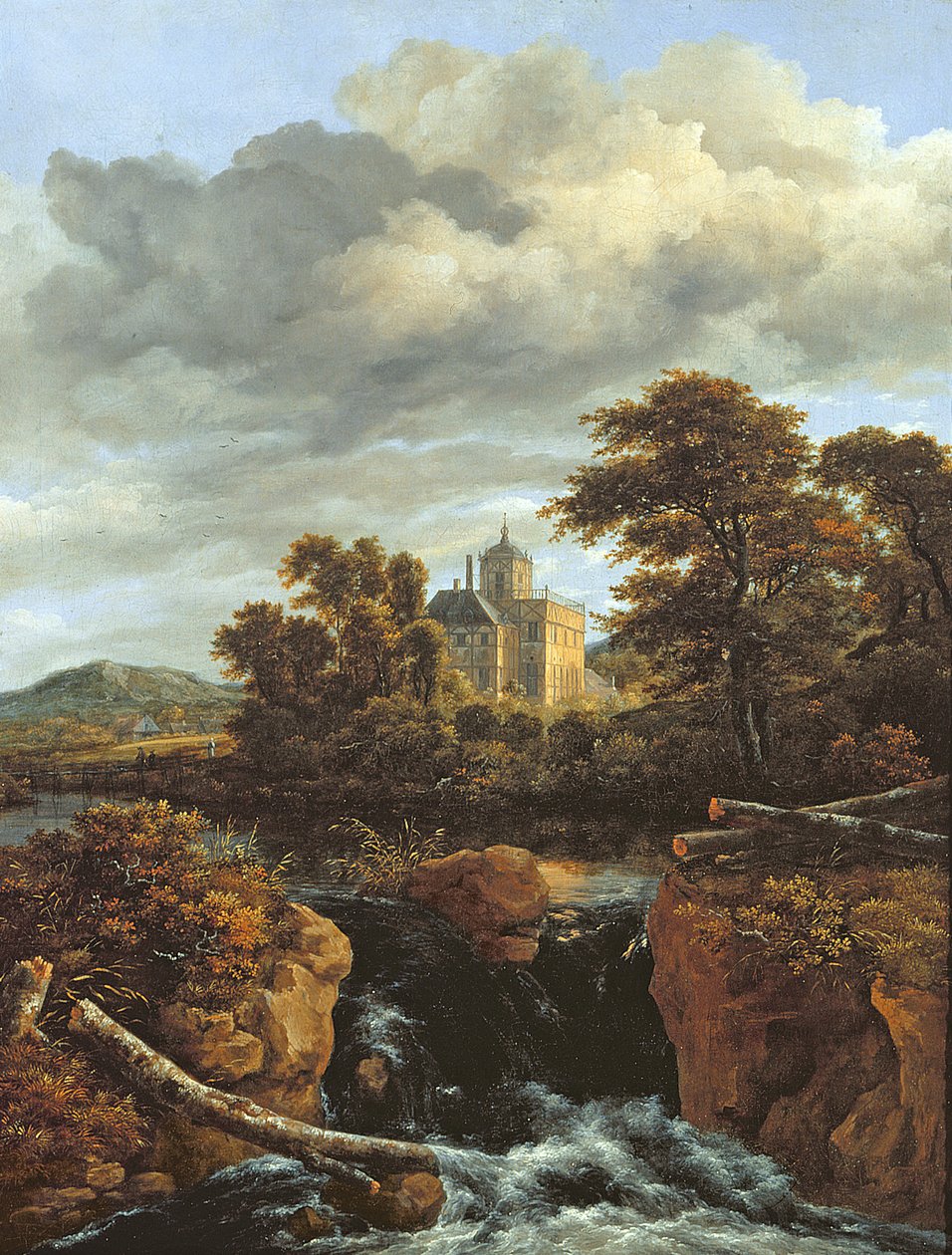 Landschap met een waterval en kasteel, ca. 1670 door Jacob van Ruisdael