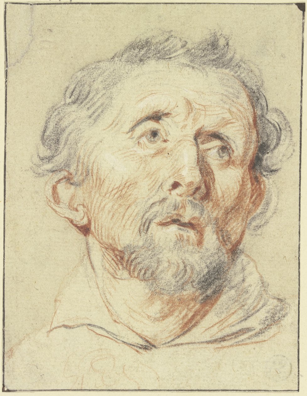 Oude man, van voren gezien, omhoog kijkend door Jacob Jordaens