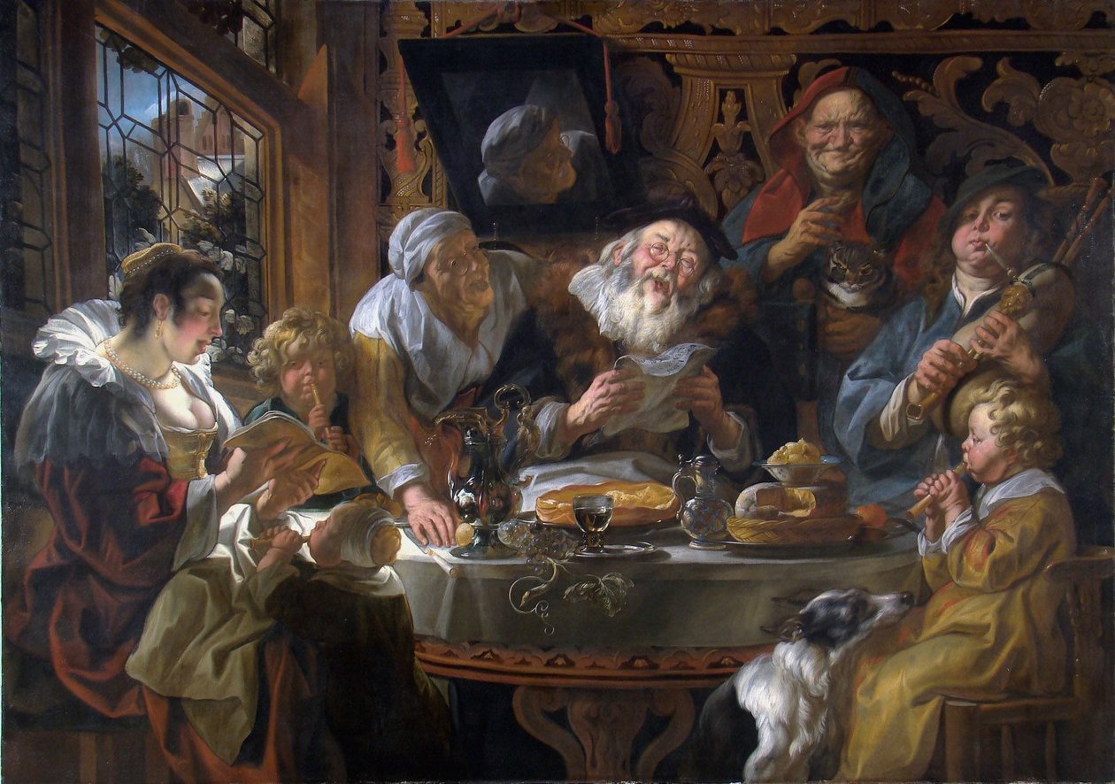 Zoals de ouderen zingen, zo pijpen de jongeren door Jacob Jordaens