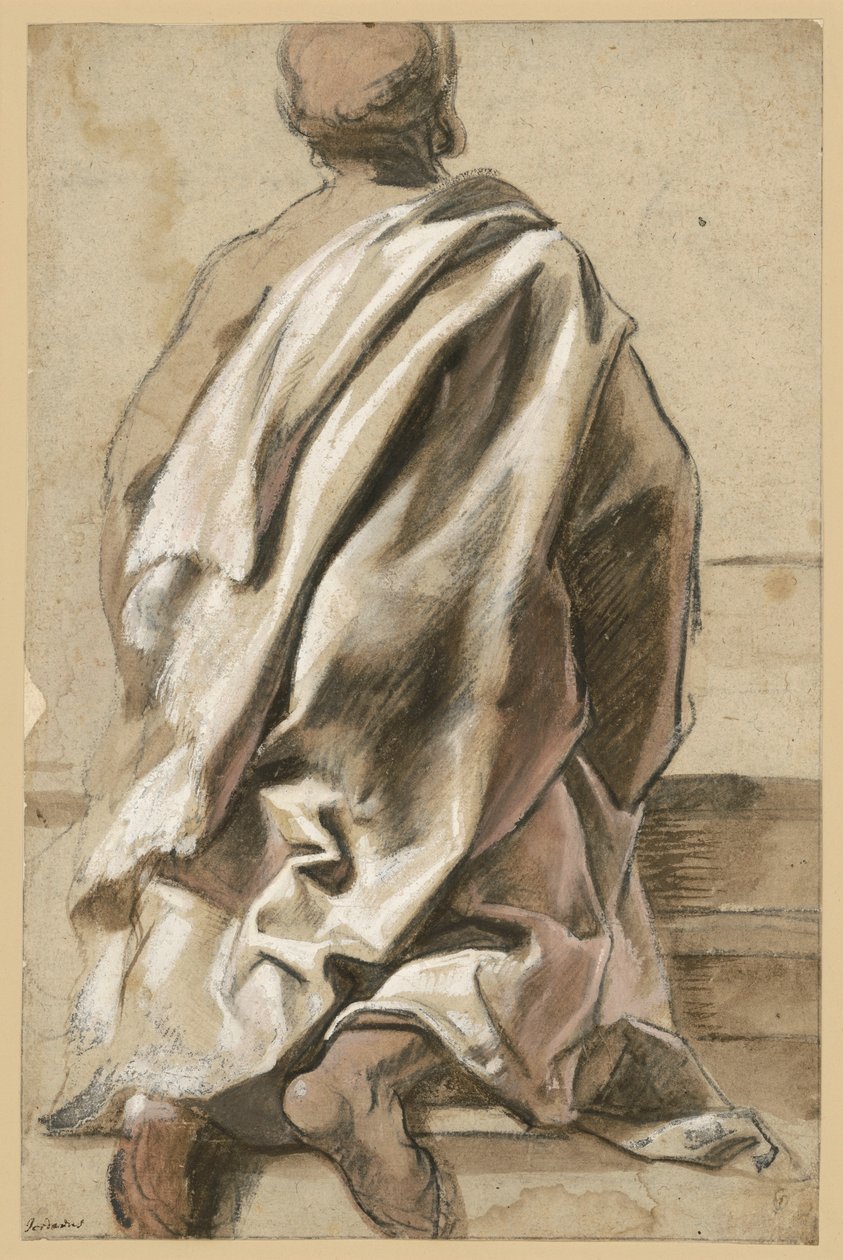 Kledingstudie voor een knielende apostel door Jacob Jordaens