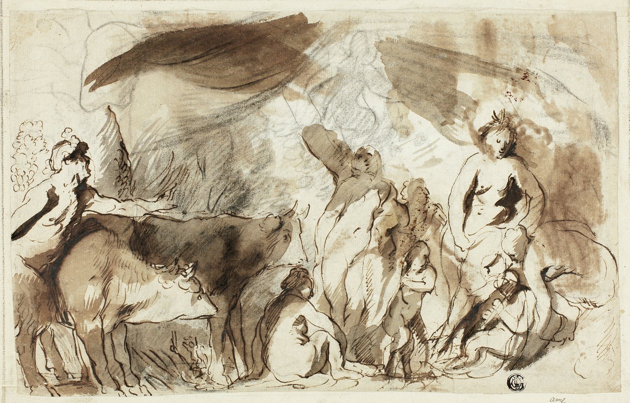Studie voor de Sine Baccho et Cerere Friget Venus (recto); Familie van Darius voor Alexander (verso) door Jacob Jordaens
