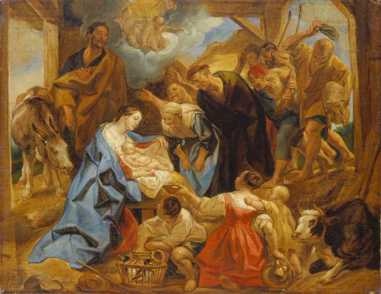 De aanbidding der herders door Jacob Jordaens
