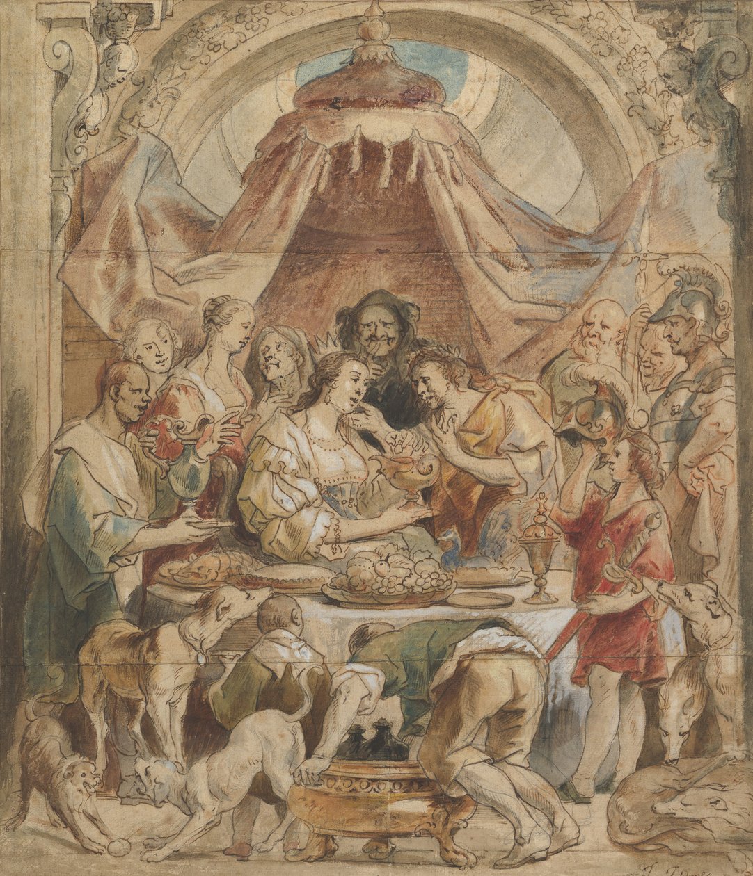 Het banket van Anthony en Cleopatra, 17e eeuw door Jacob Jordaens