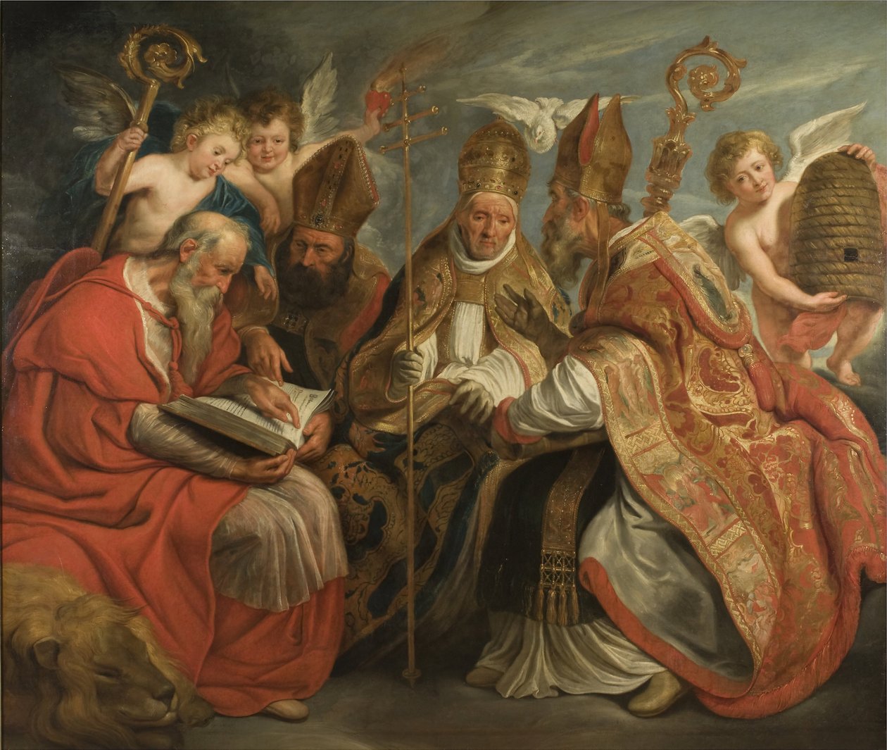 De vier kerkvaders van de Latijnse Kerk door Jacob Jordaens