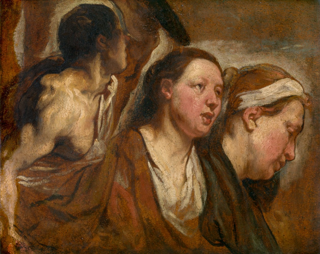 Twee Vrouwelijke Hoofden en Torso van een Krijger door Jacob Jordaens