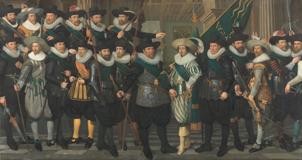 Schutters van het gezelschap van kapitein Jacob Pieterszn Hooghkamer en luitenant Pieter Jacobszn van Rijn door Jacob Lyon