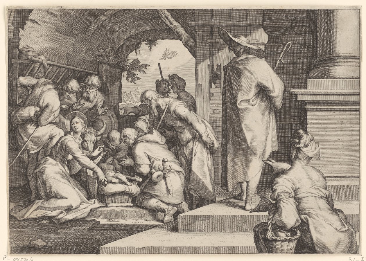 Aanbidding der herders door Jacob Matham