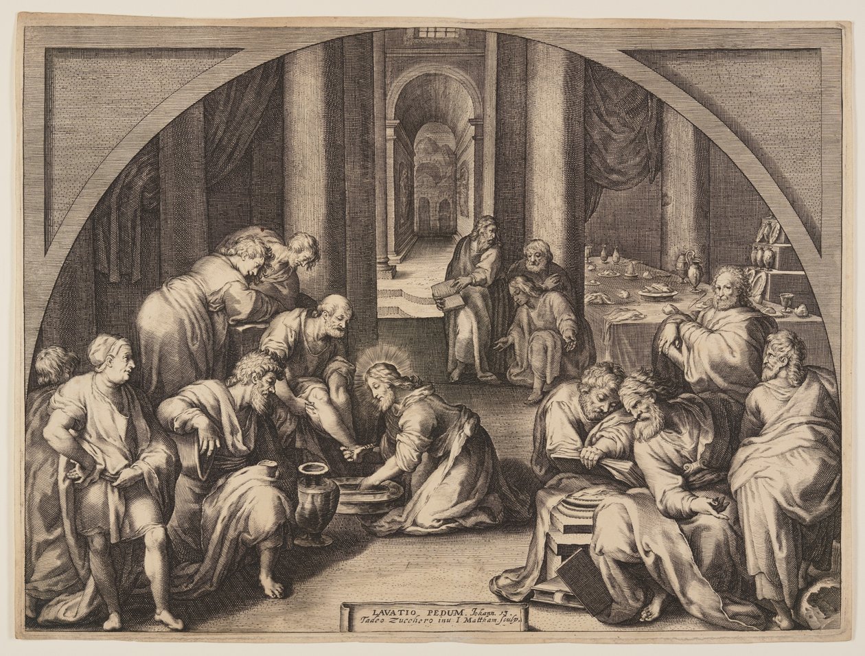 Christus wast de voeten van de apostelen door Jacob Matham