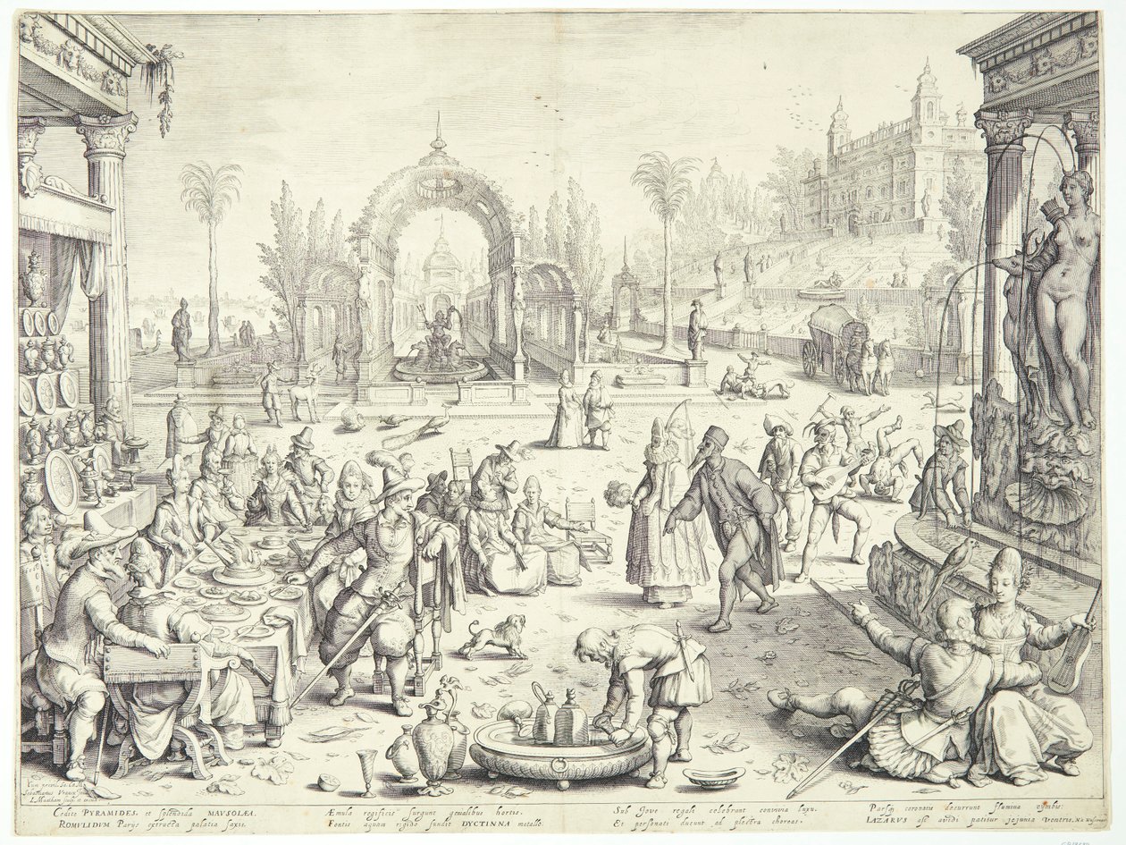 De rijke man en Lazarus door Jacob Matham