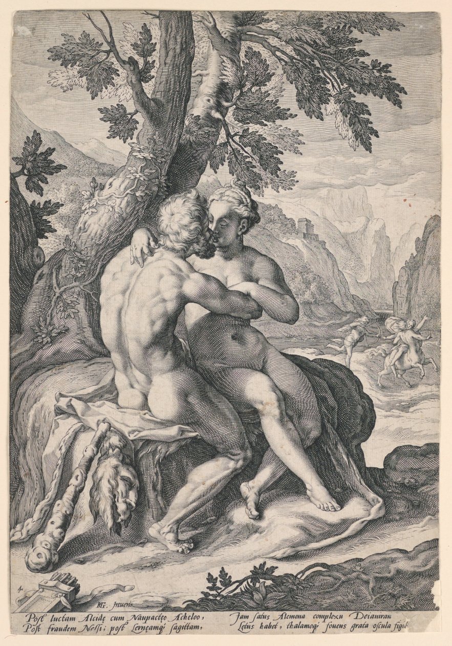 Hercules en Dejanira, uit een serie van de Liefdes van de Goden door Jacob Matham