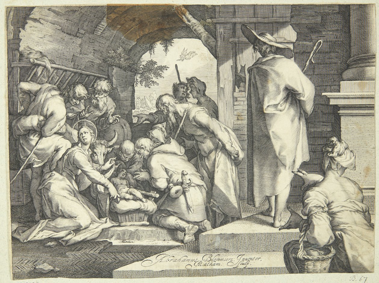 De aanbidding van de herders door Jacob Matham