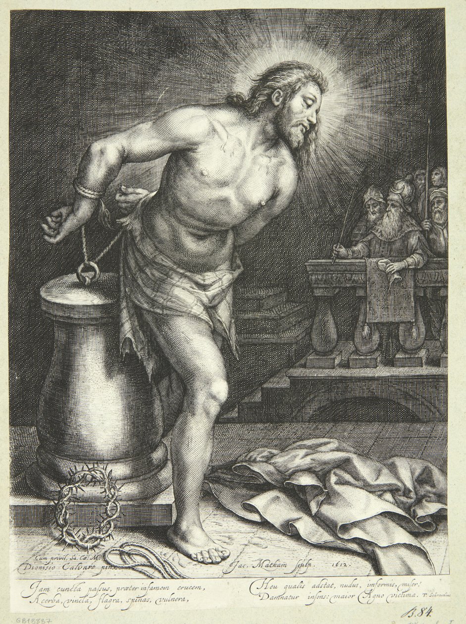 Jezus bij de zuil (na geseling) door Jacob Matham
