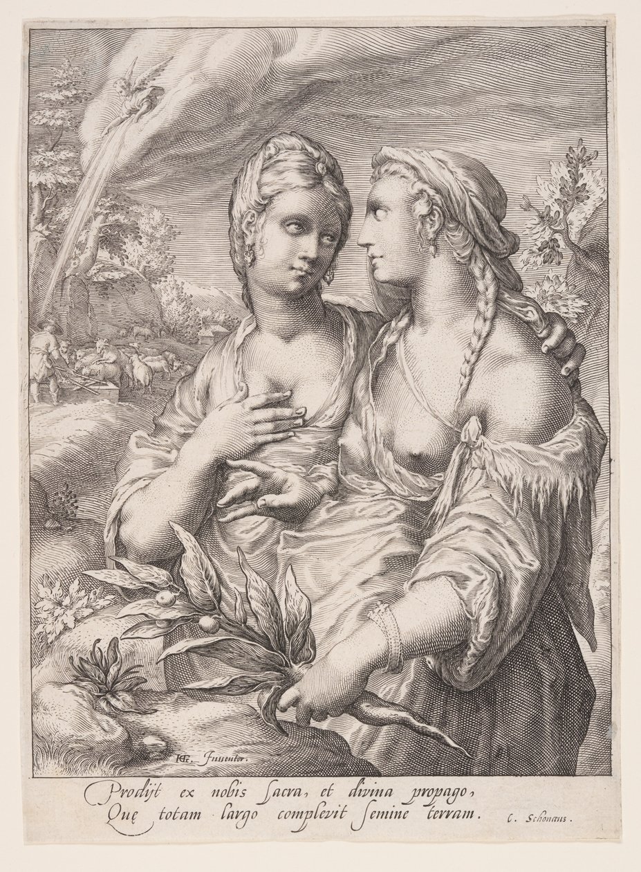 Lea en Rachel, uit De vrouwen van de patriarchen door Jacob Matham