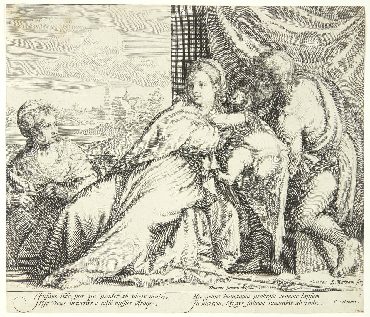 Madonna en kind met St. Johannes de Doper en St. Catharina door Jacob Matham