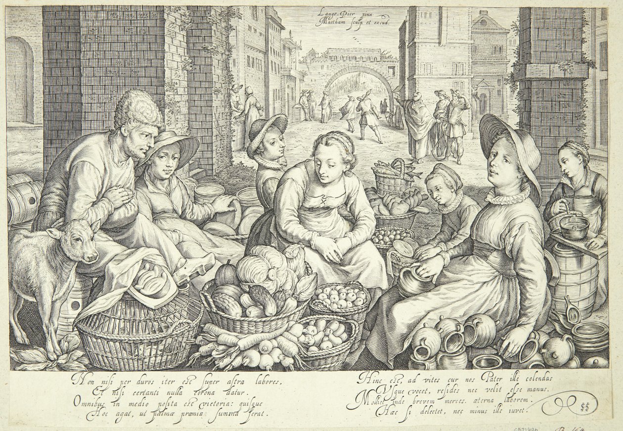 Marktscène in een stad door Jacob Matham