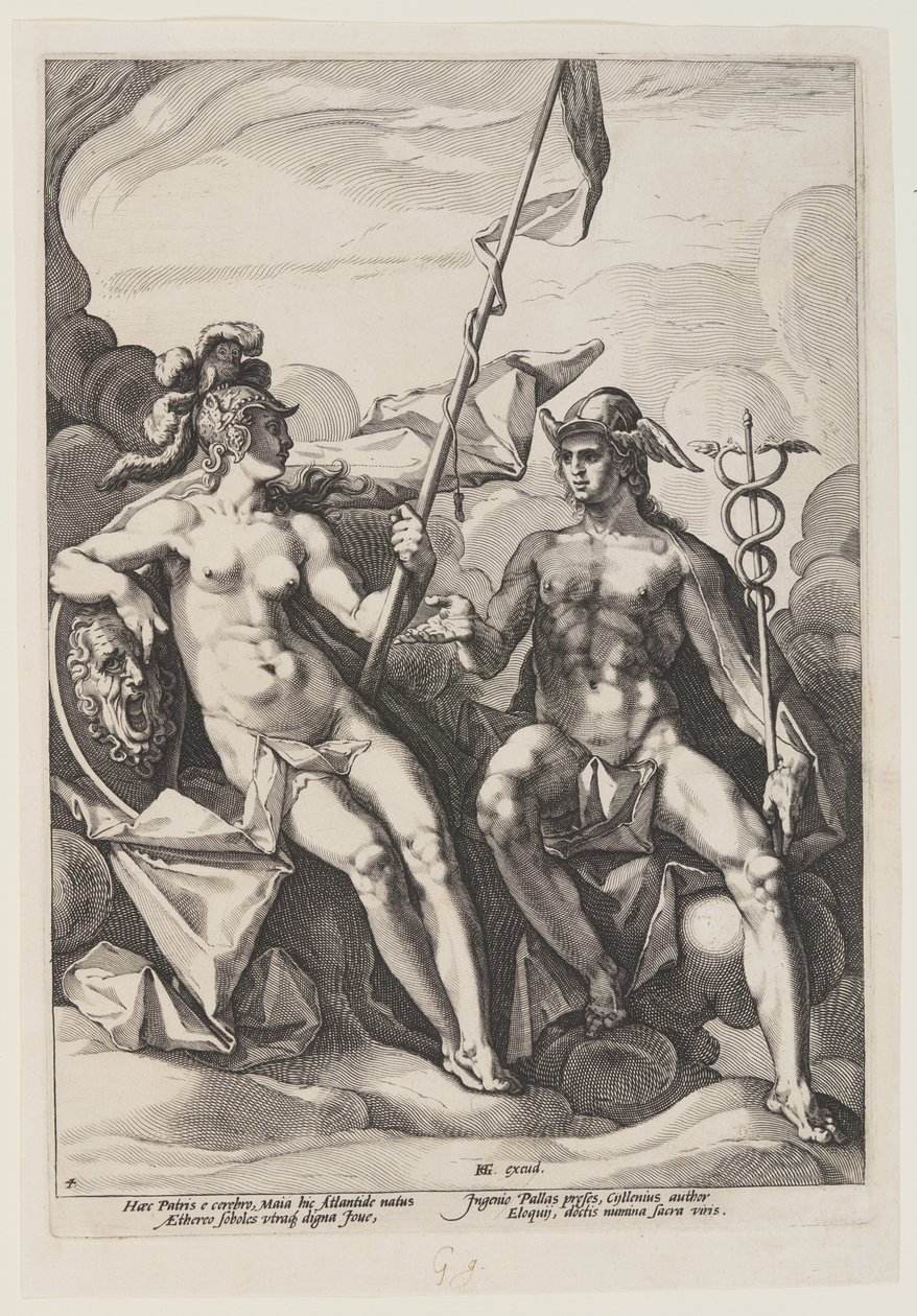 Pallas Athena en Mercurius door Jacob Matham