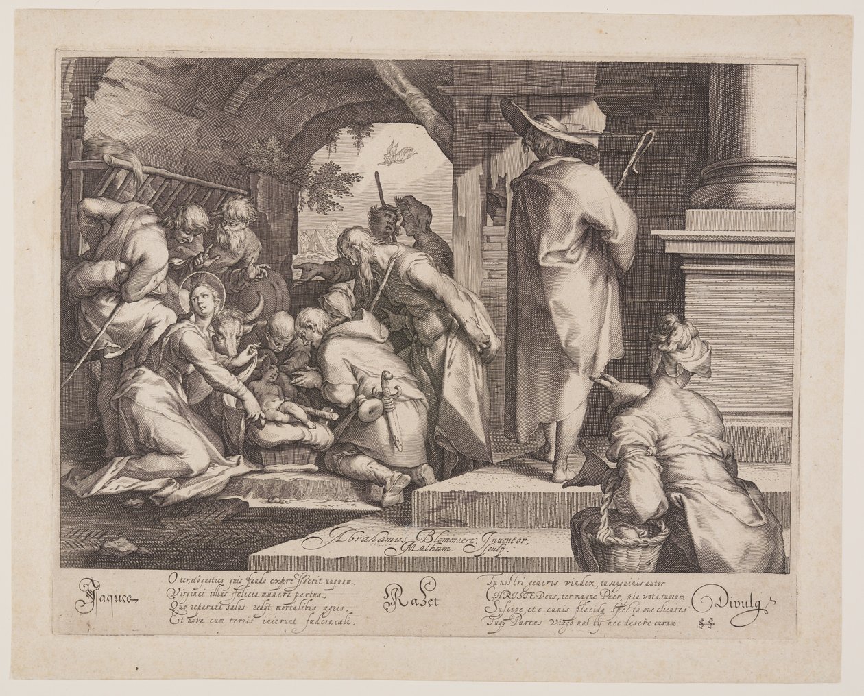 De aanbidding van de herders door Jacob Matham