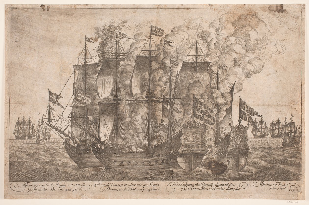 Zeeslag tussen Deense schepen en een Turks piratenschip door Jacob Mortenssøn Maschius