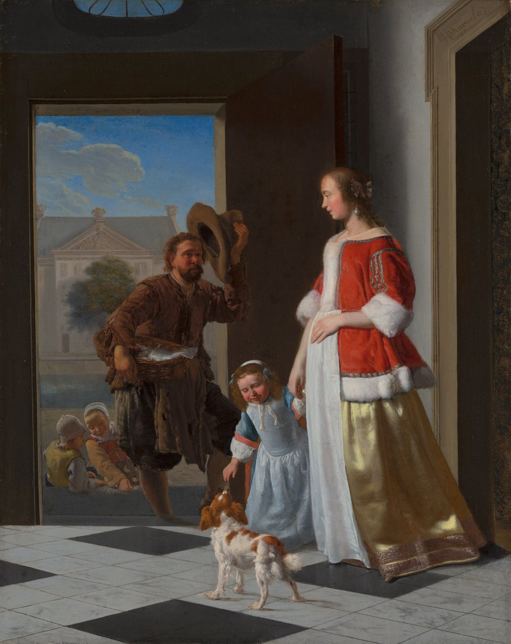 Een visverkoper aan de deur, 1663 door Jacob Lucasz Ochtervelt
