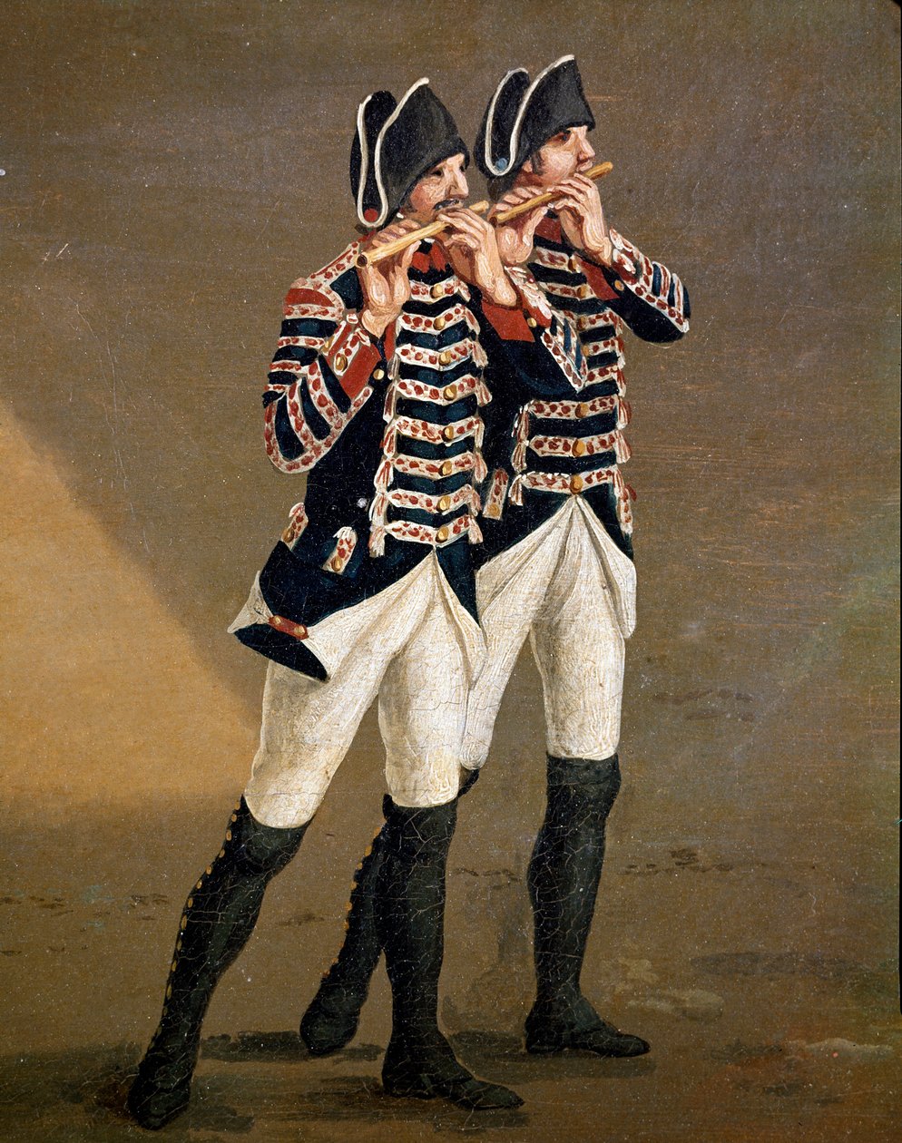 Muzikanten van het Bourbon Orkest (detail) door Jacob Philippe Hackert