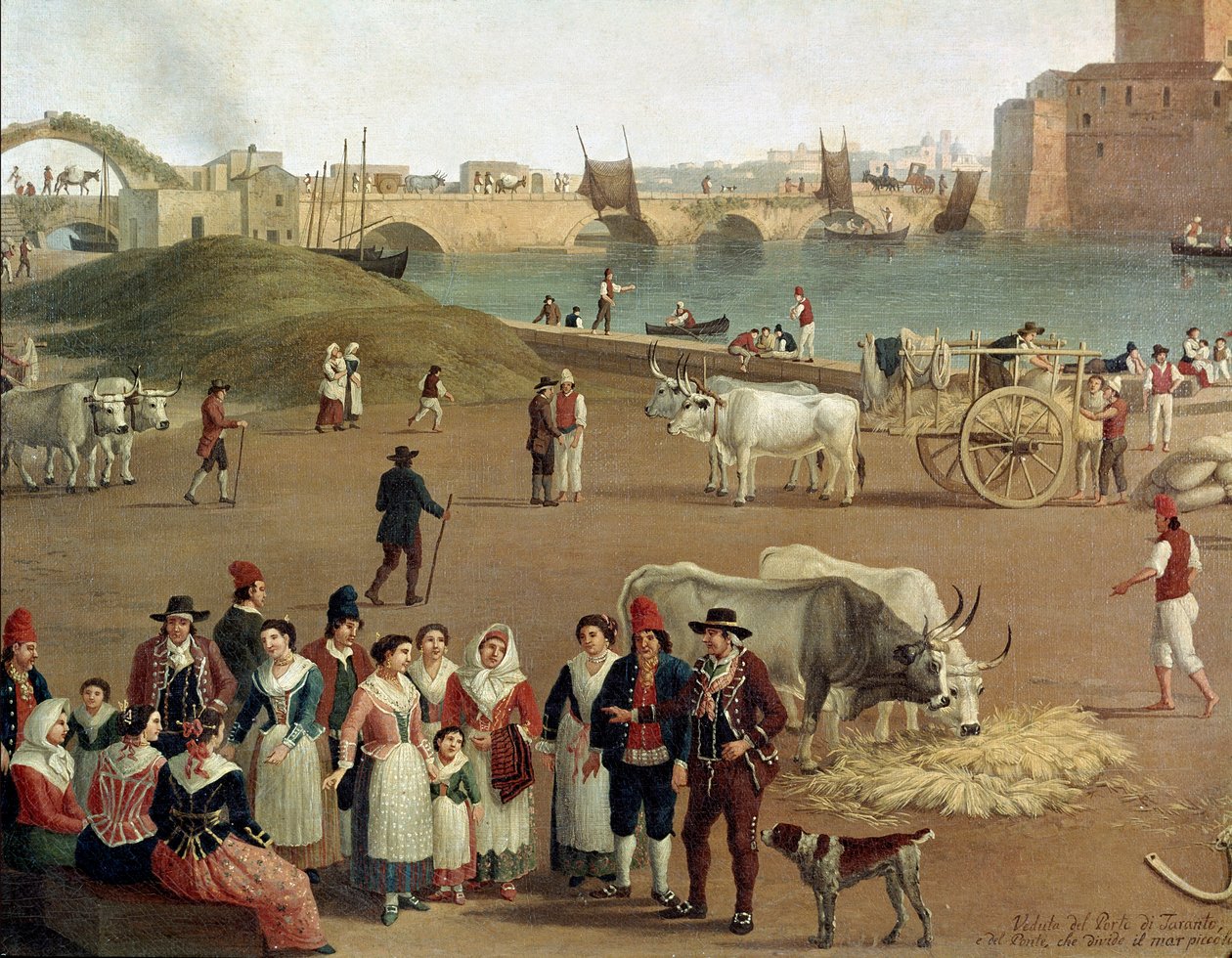Uitzicht op de haven van Taranto (detail) door Jacob Philippe Hackert