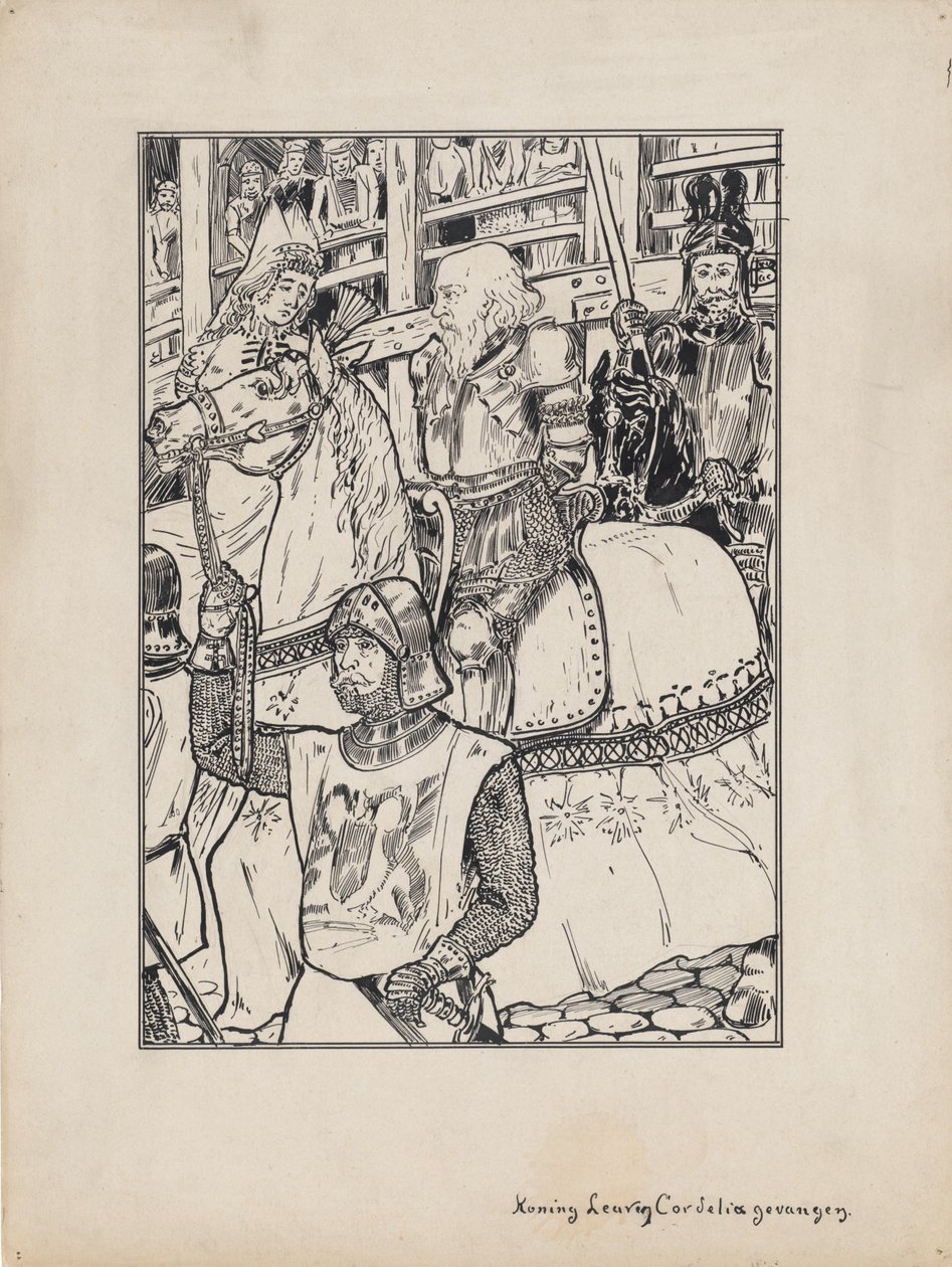 Ontwerp illustratie voor King Lear van Shakespeare: Koning Lear en Cordelia gevangen door Jacob Pieter van den Bosch