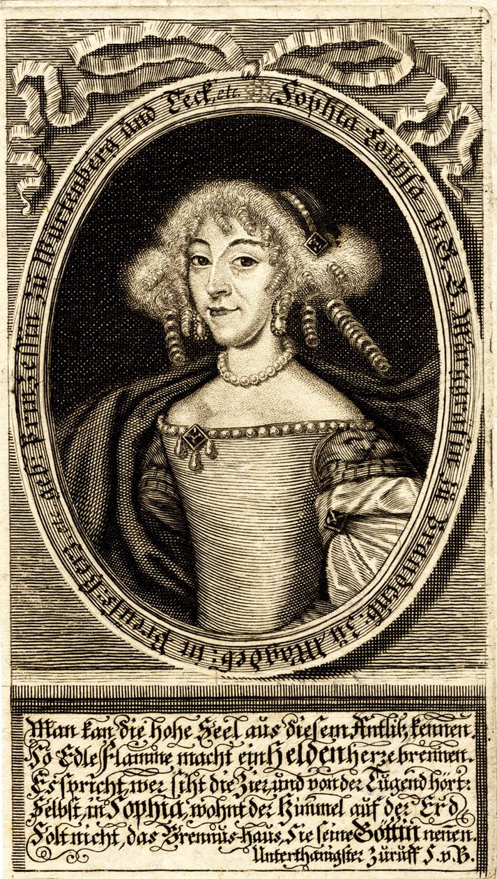 Portret van Sophie Louise van Württemberg-Stuttgart 1642-1702, Markgravin van... door Jacob Sandrart von