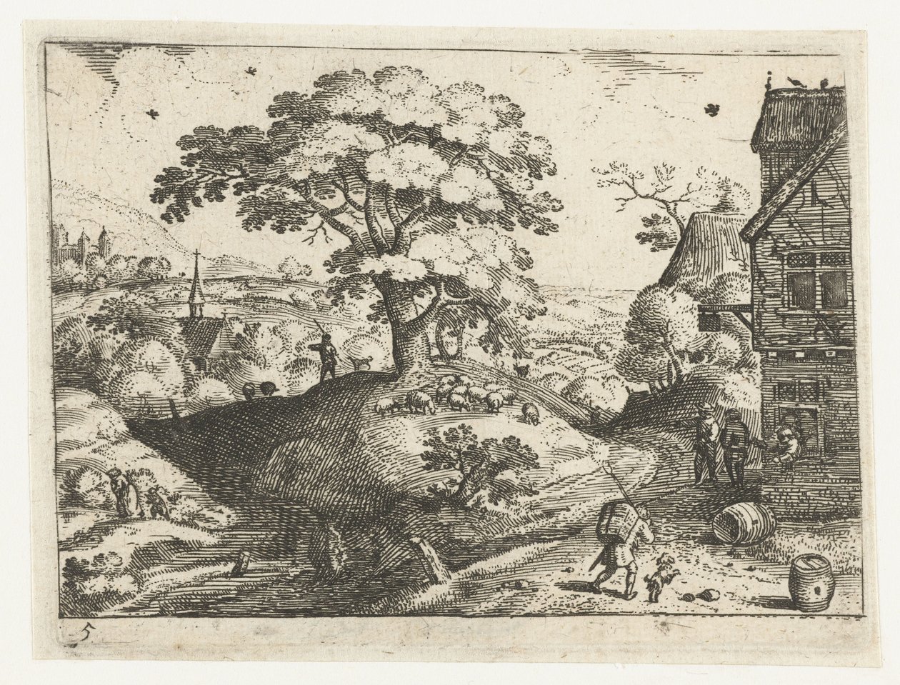 Landschap met reiziger bij herberg door Jacob Savery (I)