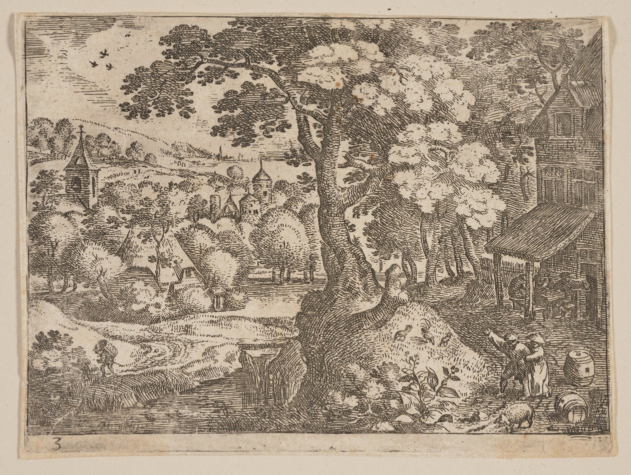 Taverne rechts van een pad, uit Landschappen door Jacob Savery I
